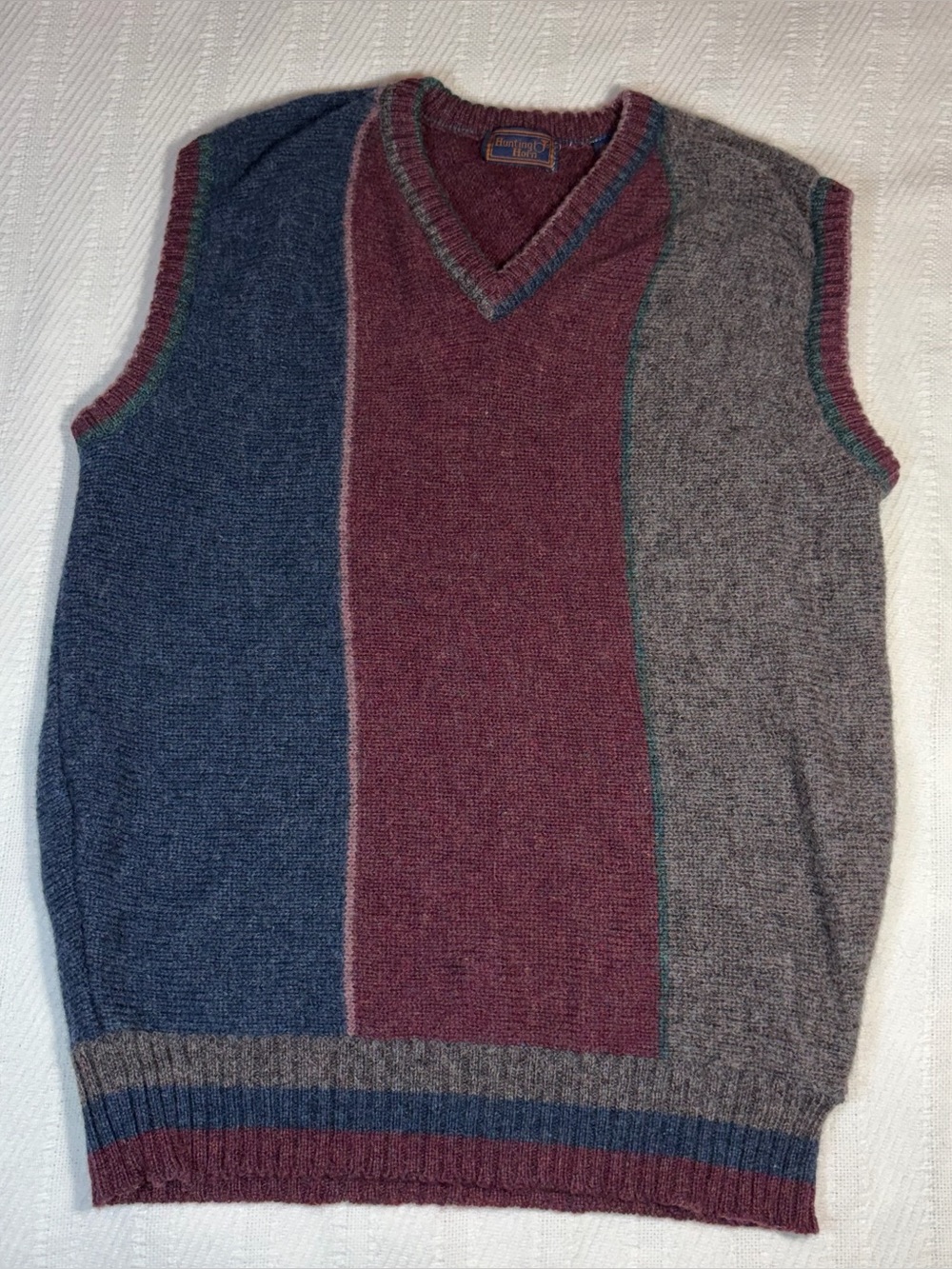 Vintage Hunting Horn Sweater Vest Men’s Large Shetland Wool Color Block 80s